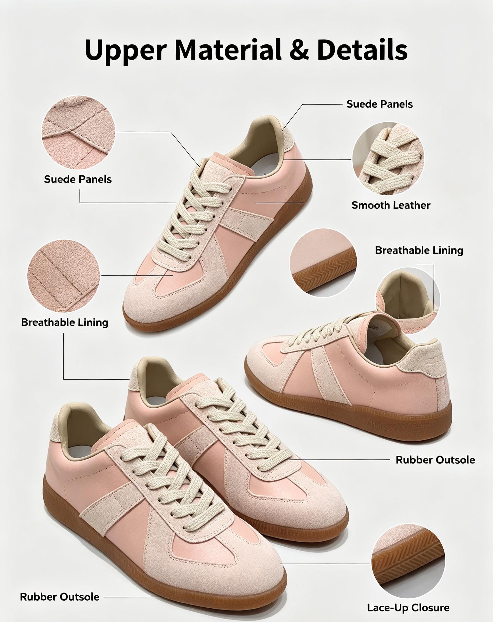 Women's Vintage Low Top Closed Sneakers - Suede & Leather Patchwork, Lace Up, Classic Gum Outsole, Athletic Sports Footwear for Daily Wear, Walking Shoes, Street Fashion Trainers, Sports Shoes