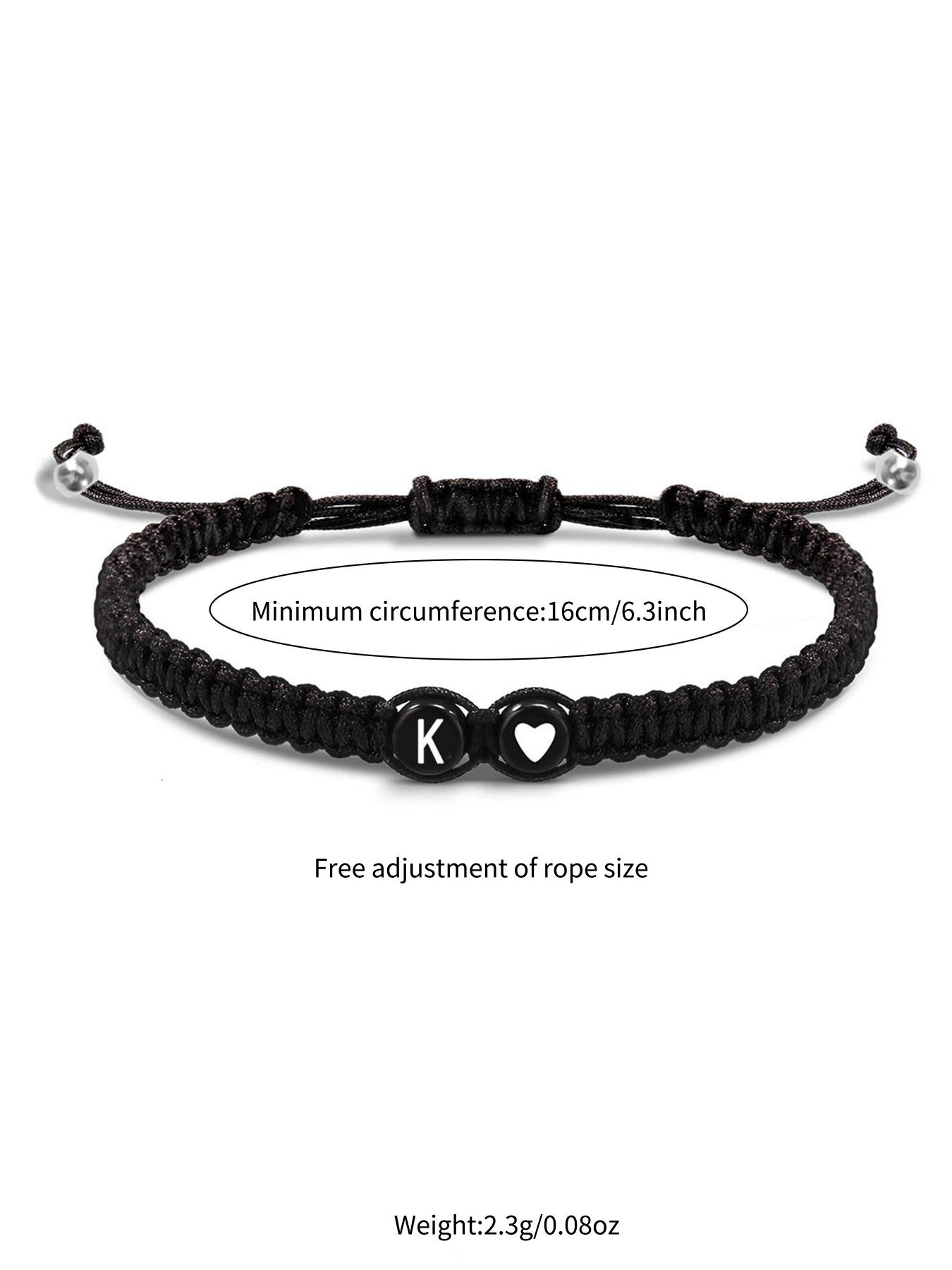 Black and White Heart-shaped 26-letter Braided Hand Rope, Personalized Style Letter Link Bracelet Suitable for Daily Wear Lovers & Girlfriends