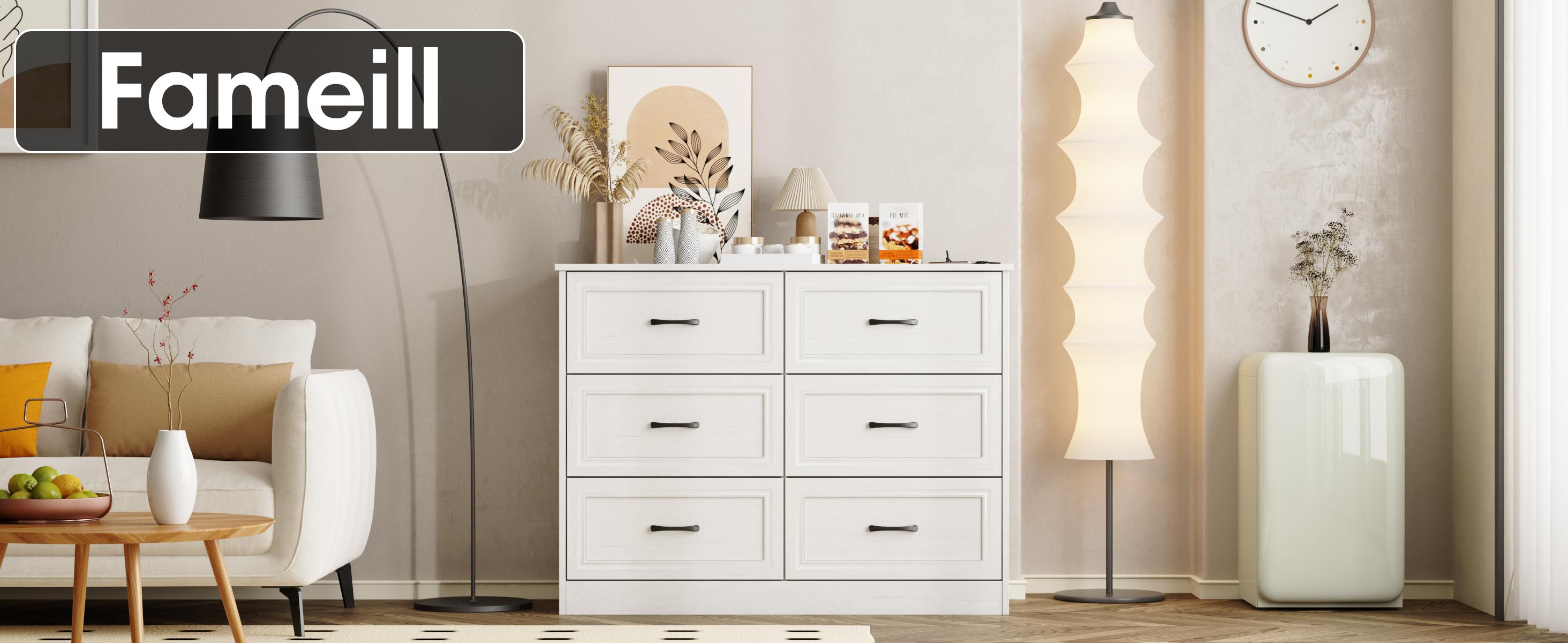 Vabches 6-Drawer Dresser for Bedroom & Hallway, Lockable Storage Cabinet with Charging Station, Modern Farmhouse Style, Sturdy Wood & Metal Handles Vabches 6-Drawer Dresser for Bedroom & Hallway, Lockable Storage Cabinet with Charging Station, Modern Farmhouse Style, Sturdy Wood & Metal Handles