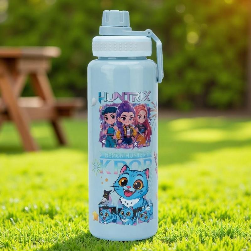 K-Pop Ghost Hunter Theme Totem Water Bottle with Lid and Straw, Reusable Hard Plastic, 1000ML Eco-Friendly, Perfect for School, Travel, Halloween Party