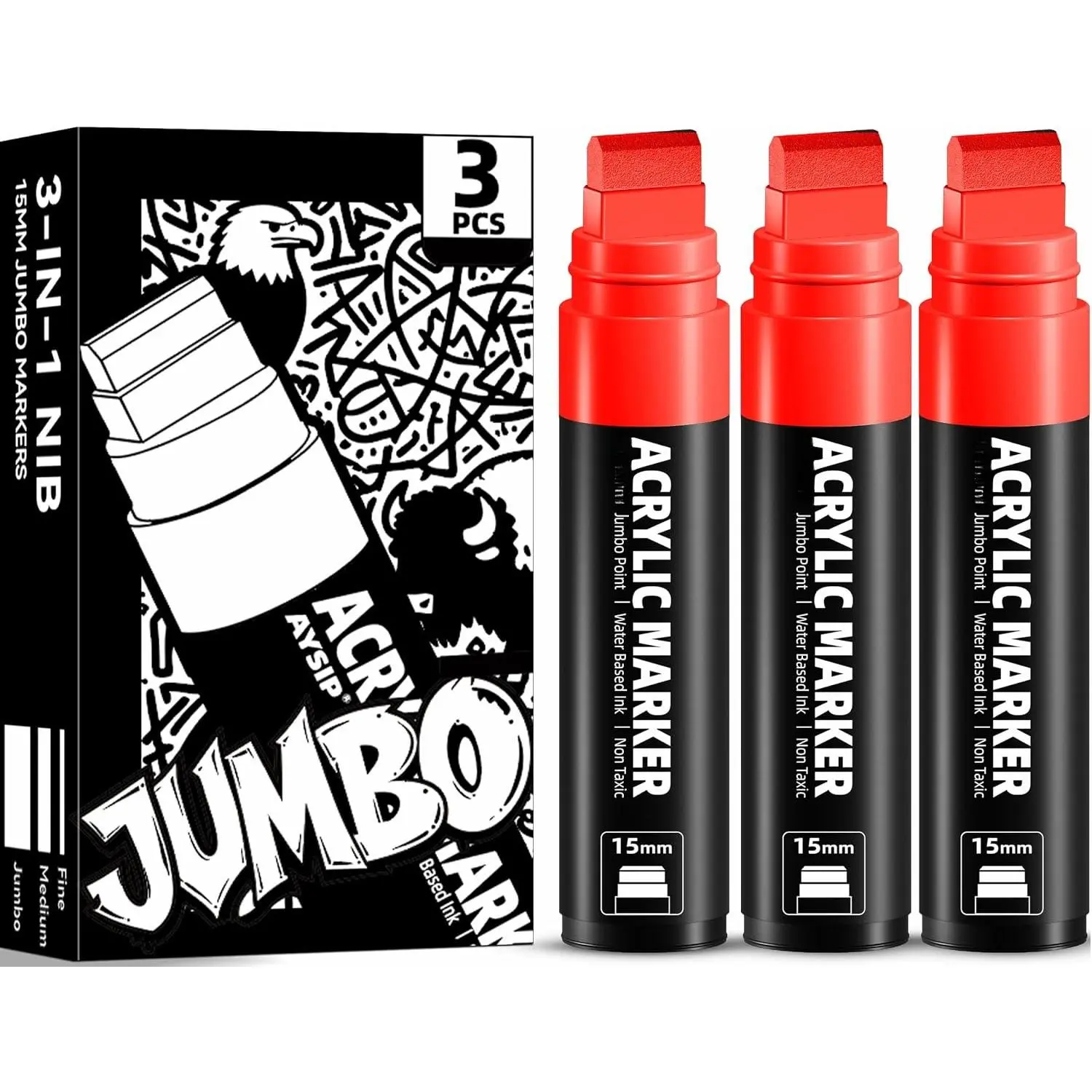 3  Permanent Markers White, 15mm Large Wide Tip, Thick   Markers for Painting, Rock, Window, Glass, , Fabric