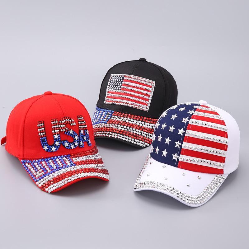 American Flag Rhinestone Curved Brim Baseball Cap - Street Style Cap for Clothes Accessories Fashion Enthusiasts, Casual Hat, Christmas, Funky, Anniversary, Engagement, Glitter, Glamorous