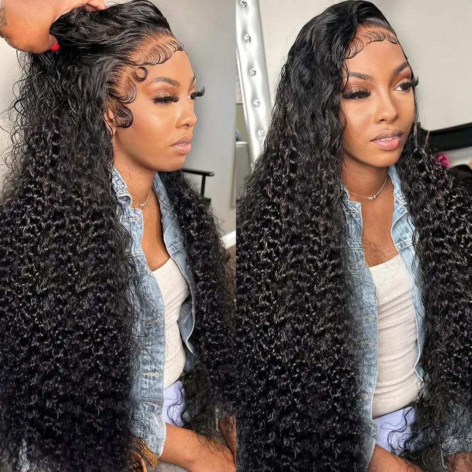 Bling Hair Kinky Curly 13x4 HD Lace Frontal Wig For Women Brazilian 30 32 Inch Transparent 13x6 Deep Wave Lace Frontal Human Hair Wigs