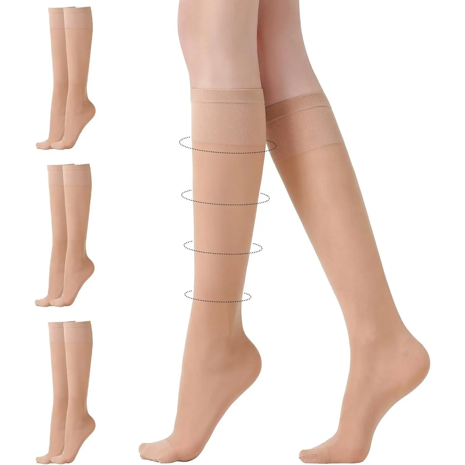 3 Pairs Women's 40D Knee High Compression Stockings, Light Sheer Nylon SocksGift
