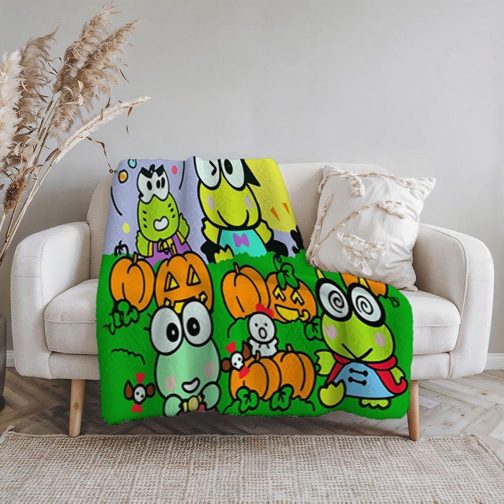 Keroppi Cartoon Pattern Blanket, Thick Fleece Blanket, Warm Blanket for Bedroom, Couple-Exclusive Blanket, Oversized Sofa Blanket, Throw Blanket for Living Room