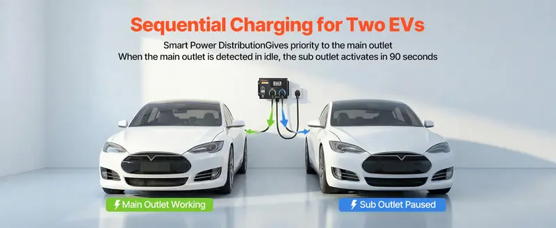 【toolupgrade】VEVOR Automatic EV Charging Switch, NEMA 14-30, Splitter Switch for Dryer EV Charger, 24A Max 240V Smart Power Distribution with Circuit Breaker, Real-Time Display, for EVs, Ovens, Dishwashers, ETL