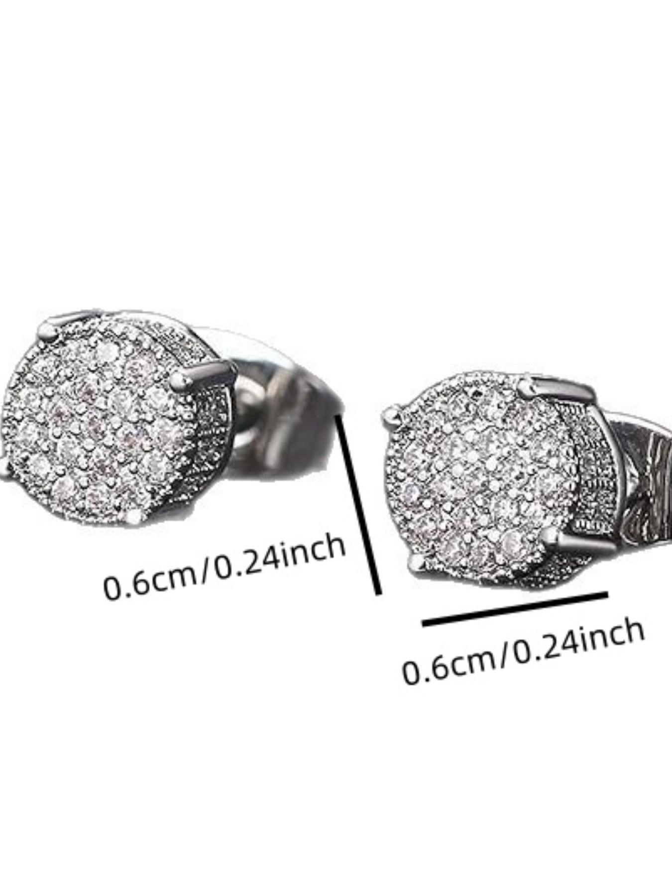 Vintage Rhinestone Hip Hop Earrings Set, Unisex Zirconia Studs, Color-Blocked Electroplated Round Design, Perfect for Daily Parties Holidays