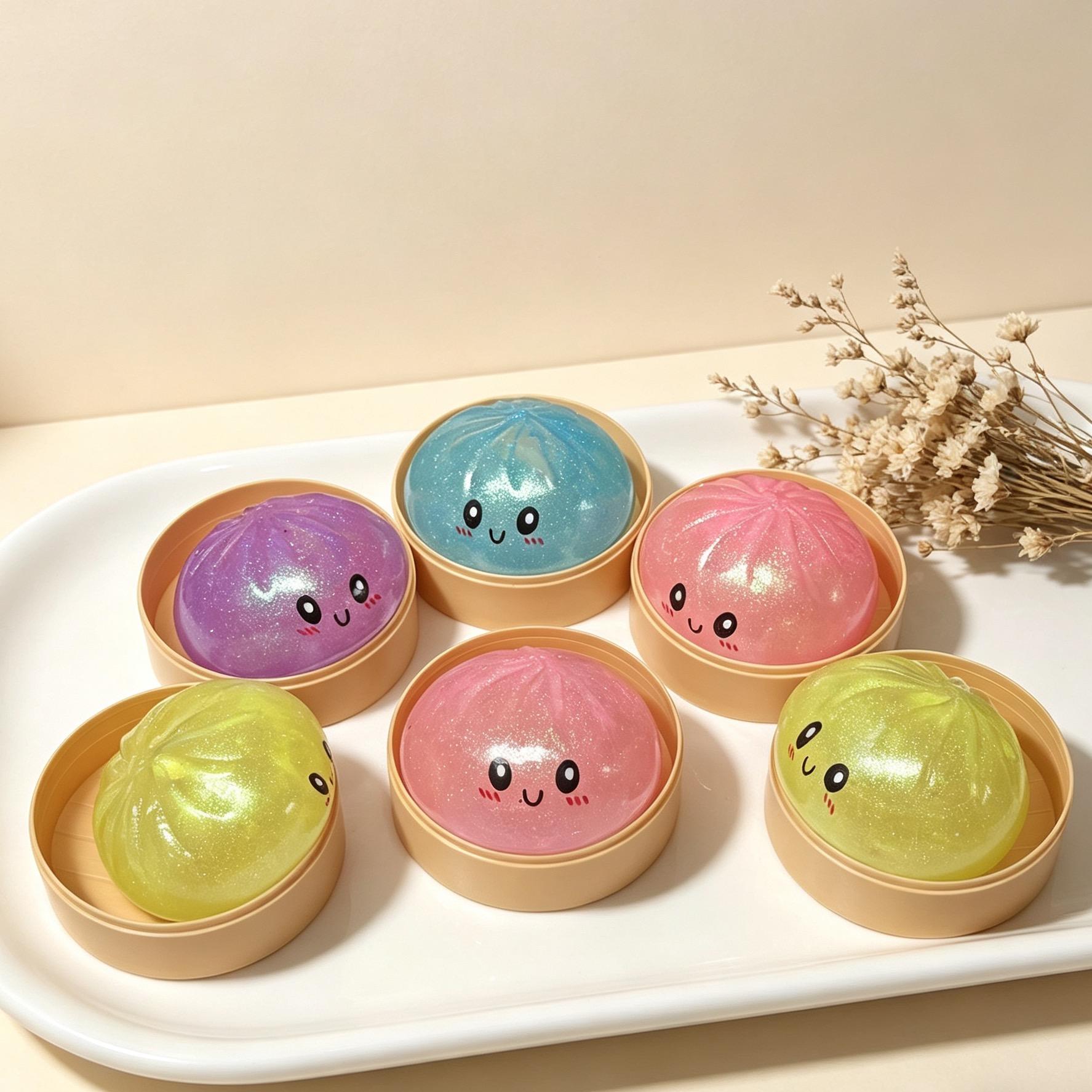 Squishy Dumpling Stress Balls for Adults, Dumpling Squishy Toys for Kids, Dumpling Fidget Sensory Toy,3.15 inches in Diameter Squeeze Dough Ball Stress Relief Toy, Stretchy Stress Ball Squish Toys