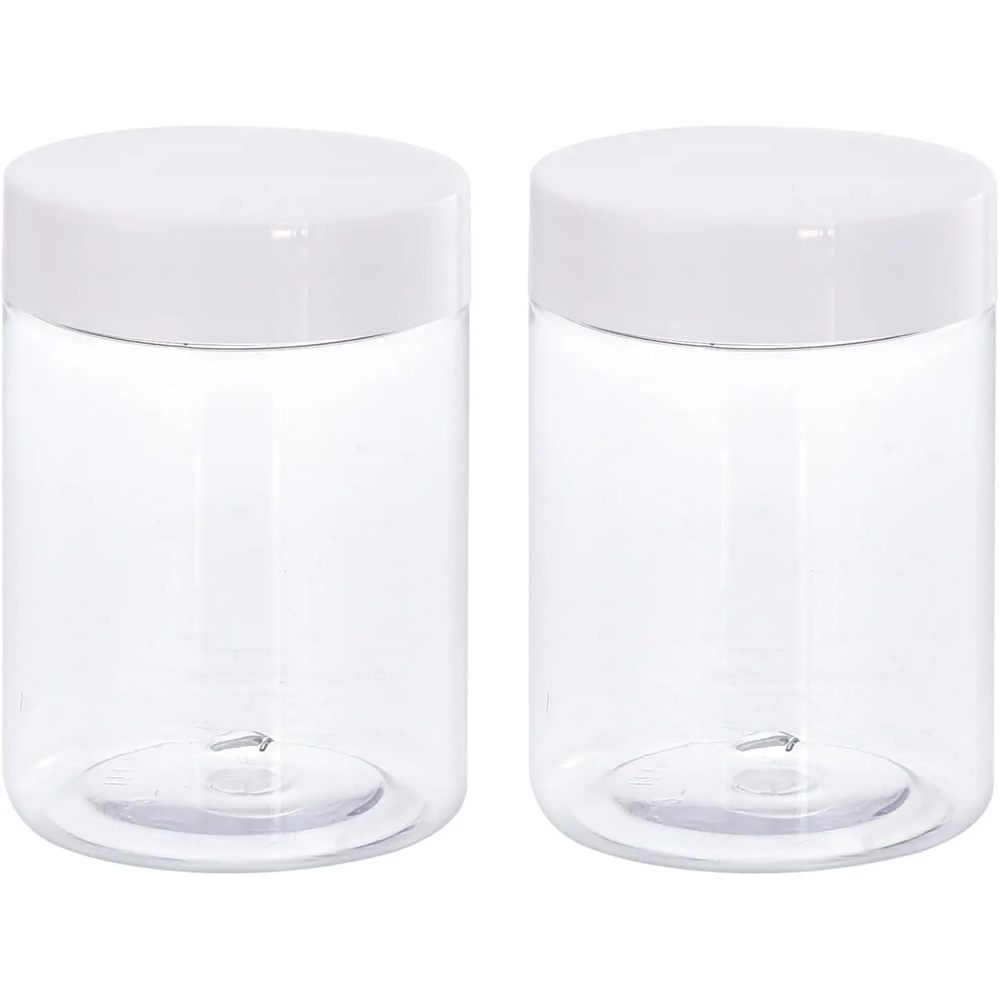 Round Plastic Jars with White Screw Top Lid, 10oz/ 300ml Wide-mouth Clear Empty Containers for Storage, Organizing, 2 count