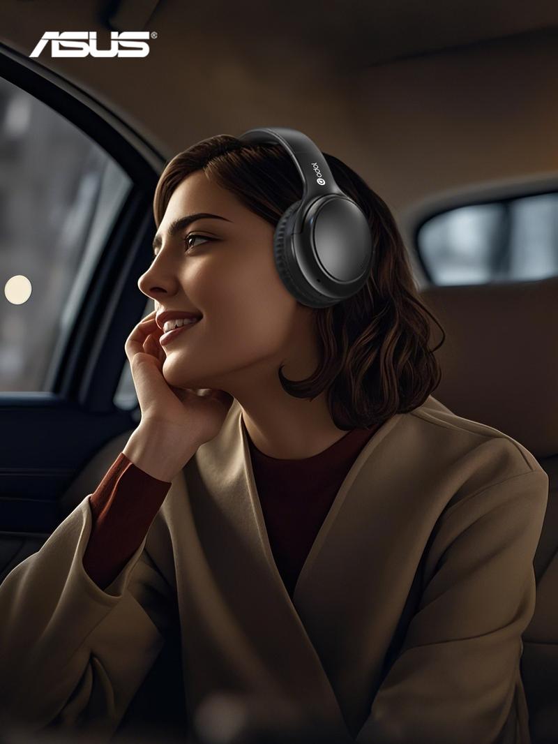 Asus Adjustable ANC Headphones with Built-in Microphone, Foldable Design, 130H Battery Life, Wireless Game Headset for Gaming & PC - Black