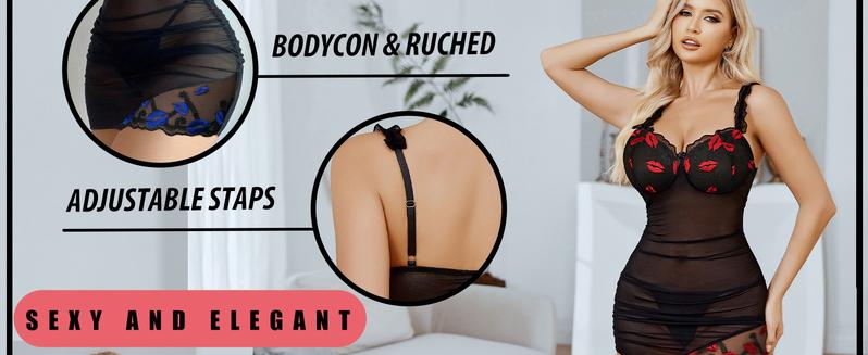 Avidlove Lingerie for Women Mesh Lingeries Lace Chemise Floral Sleepwear Dress Sheer Exotic Boudoir Outfit S-XXL