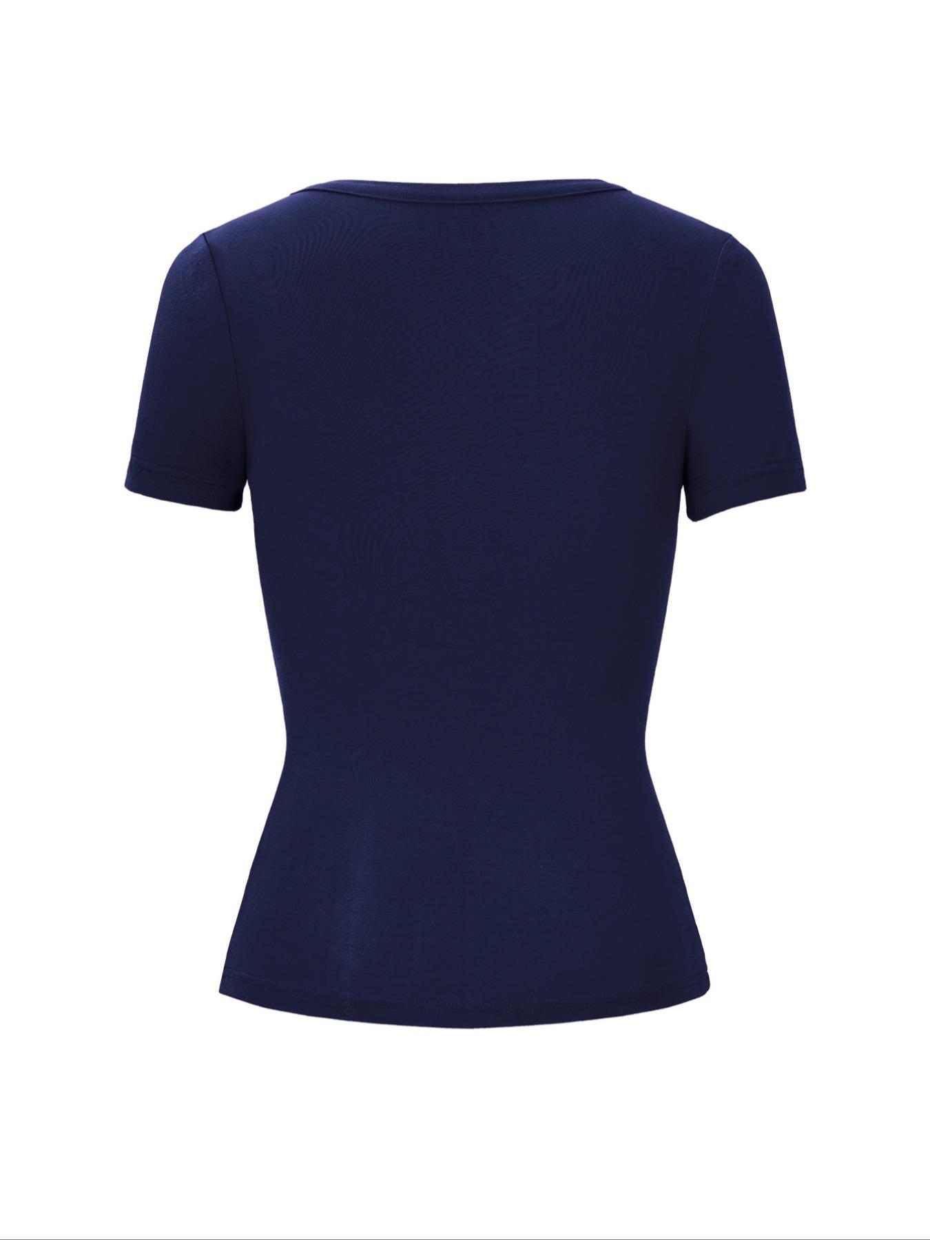 Spring Summer Y2K Style Sweet Spicy Solid Color Fitted Lace Patchwork V-Neck Short Sleeve T-Shirt, Women's Fashion Top