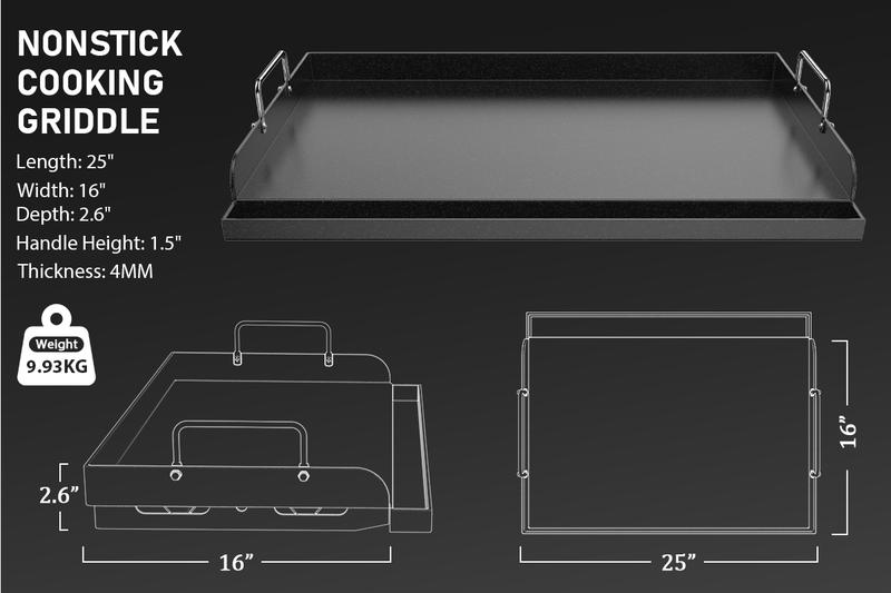 Uniflasy 25" x 16" Nano-Ceramic Nonstick Griddle for Gas & Charcoal Grills – Universal Flat Top with Grease Groove, Reinforced Ridges & High Sidewalls, Perfect for Healthy Cooking, Parties & Camping
