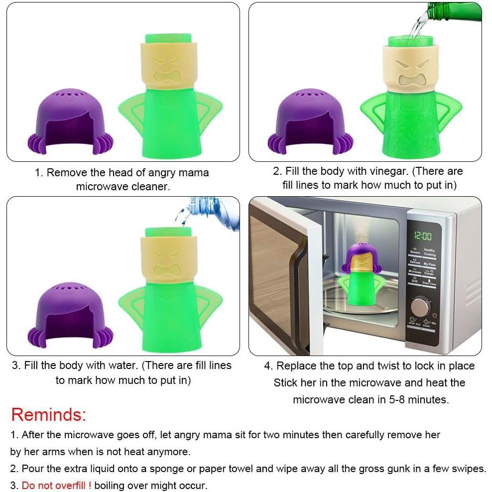 Microwave Cleaner, Angry Mama Microwave Cleaner Microwave Oven Steam Cleaner Easily Clean in Minutes Cleans Add Vinegar and Water for  or Office with English Manual (Green)