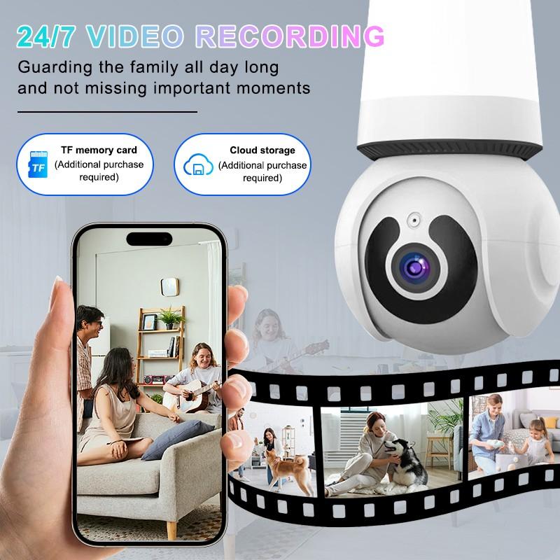 E27 Light Bulb Security Camera, WiFi, Auto Human Tracking, Full Color Night Vision, Zoom, Works with Alexa, 10x Digital Zoom