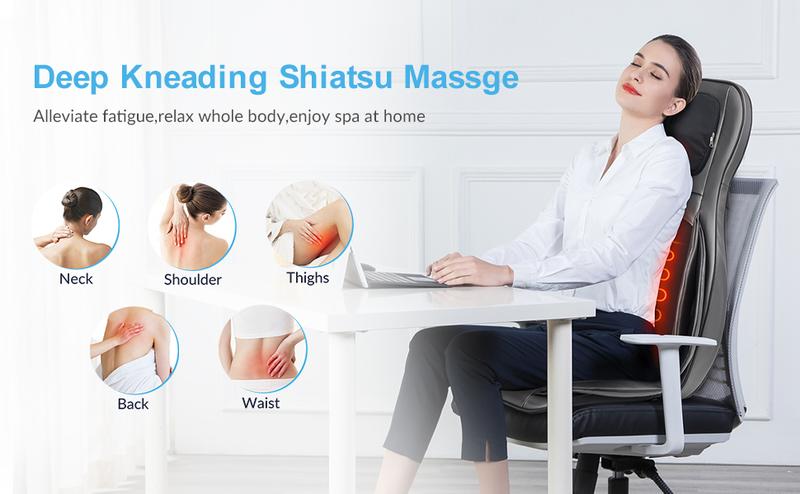 COMFIER Neck and Back Massager with Air Compress and Shiatsu , Adjustable 2D to 3D Kneading Technology for Full Body Relaxation, Back Massager with Heat , Gift for Mom Dad