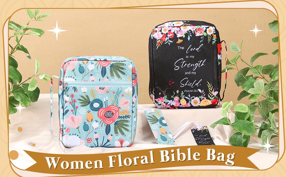 Christmas Gift Bible Case for Women Cute Bible Bag with Floral Patterns and Bible Verses Church Bible Case Bible Study Supplies Prayer Organiser Portable Bible Case for Study Bible, Religious Gifts for Christian, Girls, Mom