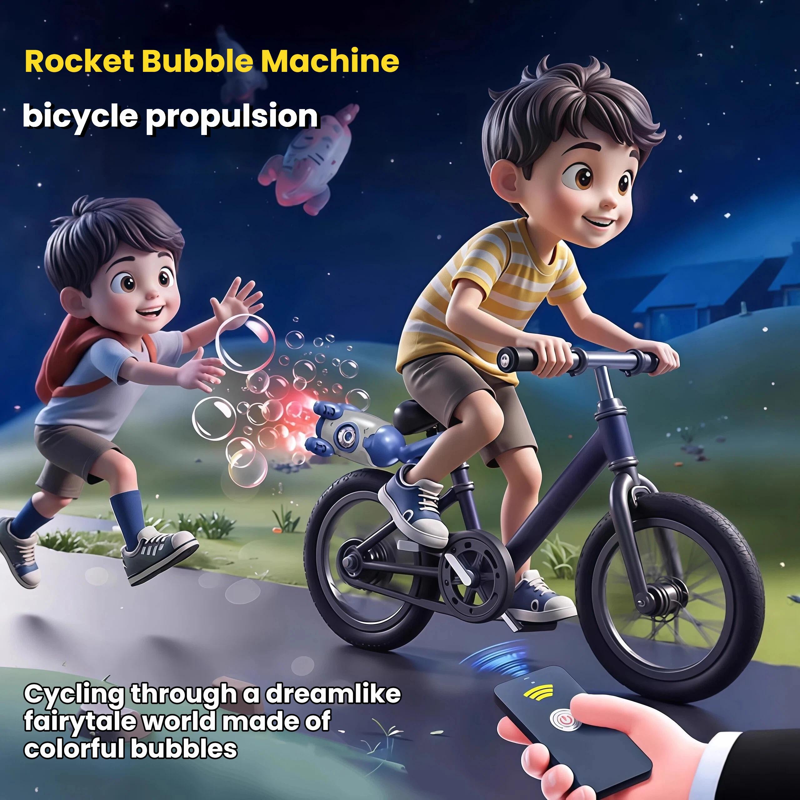Bicycle Mounted Rocket Bubble Machine, Auto Lights, Super Bubble Output, Fits Bike/Motorcycle, Remote Control Outdoor Bubble Toy for Kids 3-6 & 6-8 Years Old （ Includes 50ML*2 Bubble Solution）