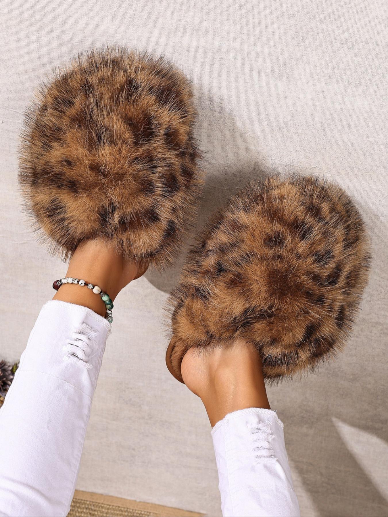 New Trendy Plush Fur Slippers, Valentine's Day Gift for Girls, Super Cute Fashion Warm Home Shoes, Fuzzy Warm Slippers, Anti-Slip Thick Sole Cotton Slippers