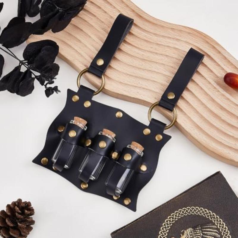 Medieval Potion Bottle Waist Pack, PU Material with Belt Loop, Includes 3 Cork Bottles, Renaissance Witch Props, Stempunk Cosplay Costume Set