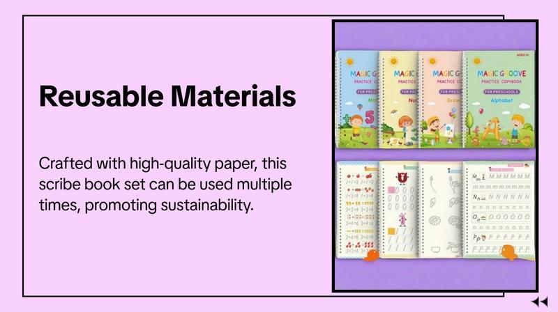 Magic Practice Scribe Book Set, 1 Set Reusable Number & Letter & Math & Drawing Practice Scribe Book with Pen & Refill & Pencil Grip, Gift for Friend Family, Learning Materials