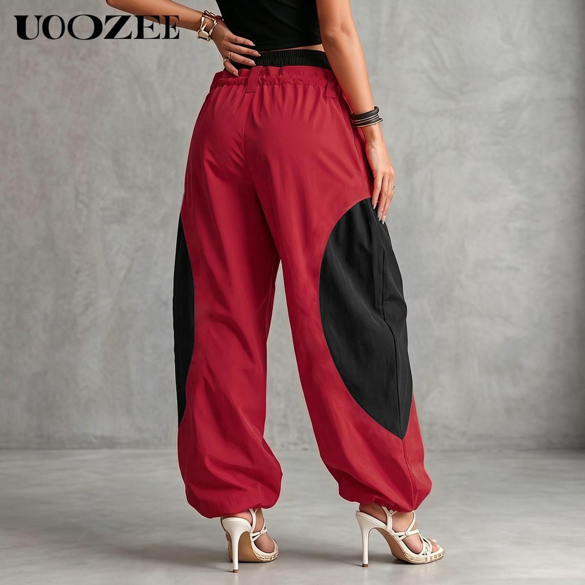UOOZEE Women's Color Block High Waist Wide Leg Harem Jogger Pants - Polyester, Oversize, Smooth, Graphic, Colorful, Basics, Sporty Chic, Quick Dry, Wrinkle Resistant, with Pockets, Cold Wash, for Casual Streetwear, Coffee Dates, Clothes UOOZEE Women's Color Block High Waist Wide Leg Harem Jogger Pants - Polyester, Oversize, Smooth, Graphic, Colorful, Basics, Sporty Chic, Quick Dry, Wrinkle Resistant, with Pockets, Cold Wash, for Casual Streetwear, Coffee Dates, Clothes