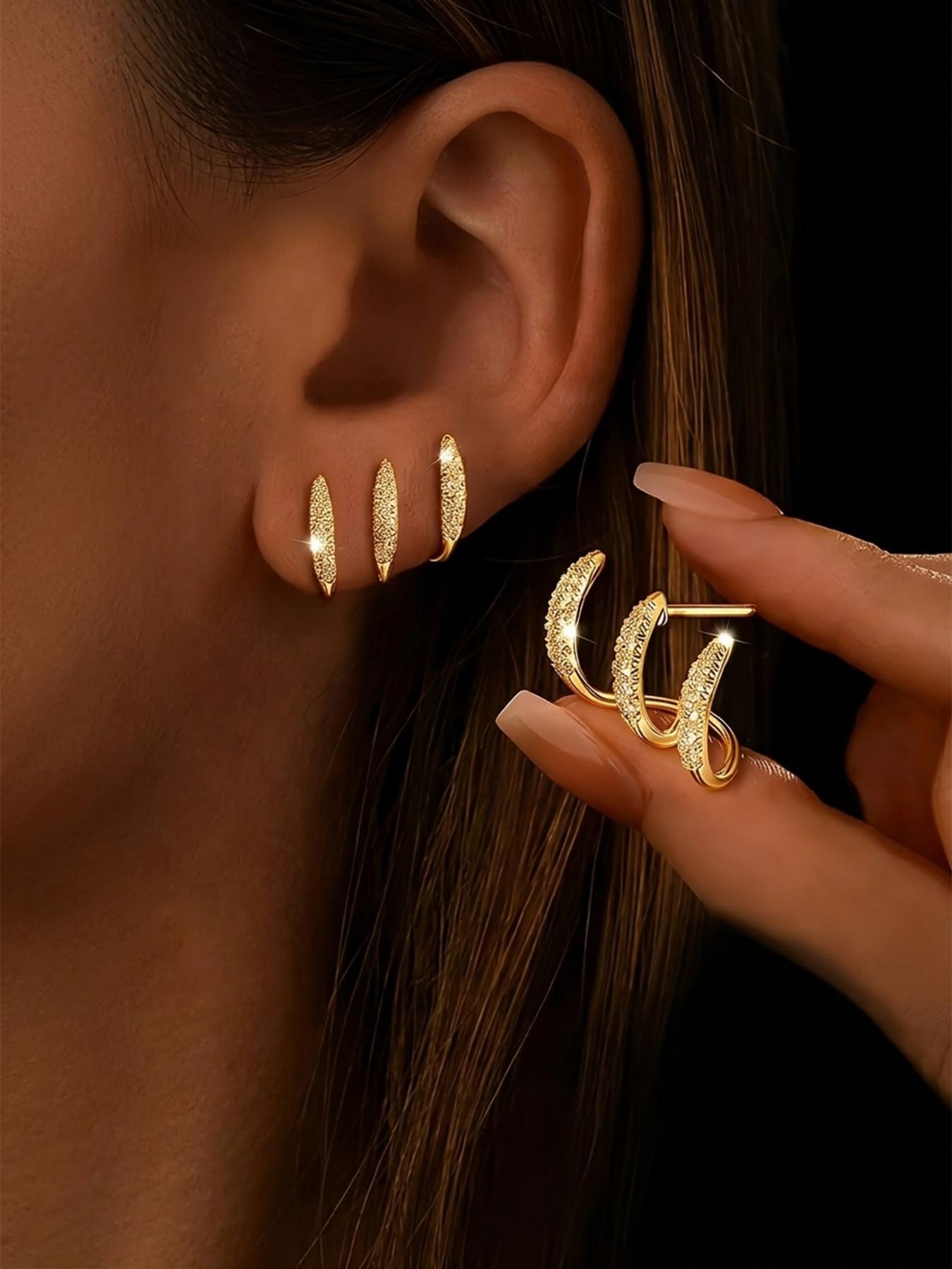 Elegant Three Claw Bangle Earrings, Sparkling Luxury Design, Perfect for Daily Wear & Music Festivals, Hypoallergenic Gift for Women