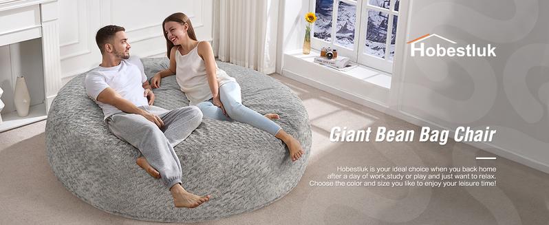 【Hobestluk】Bean Bag Chair 6ft for Adults, 70" x 70" x 15", Big Bean Bag Design, Plush Fur Cover, Versatile for Living Room, Bedroom, Dorm, Office Couch Sofa,fathersdaygifts