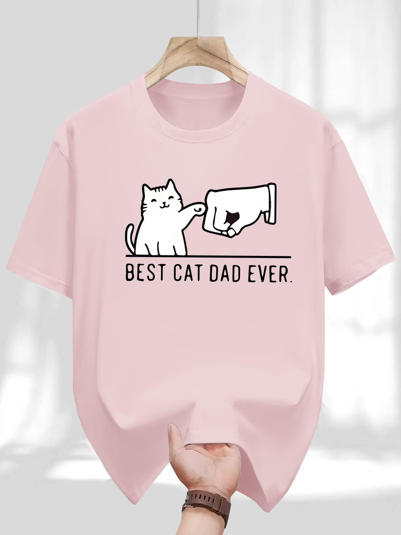 Men's Round Neck T-Shirt, Retro Slim-Fit Long Sleeve, Letter Geometric Print, Casual Daily Wear, Perfect Gift for Cat Lovers