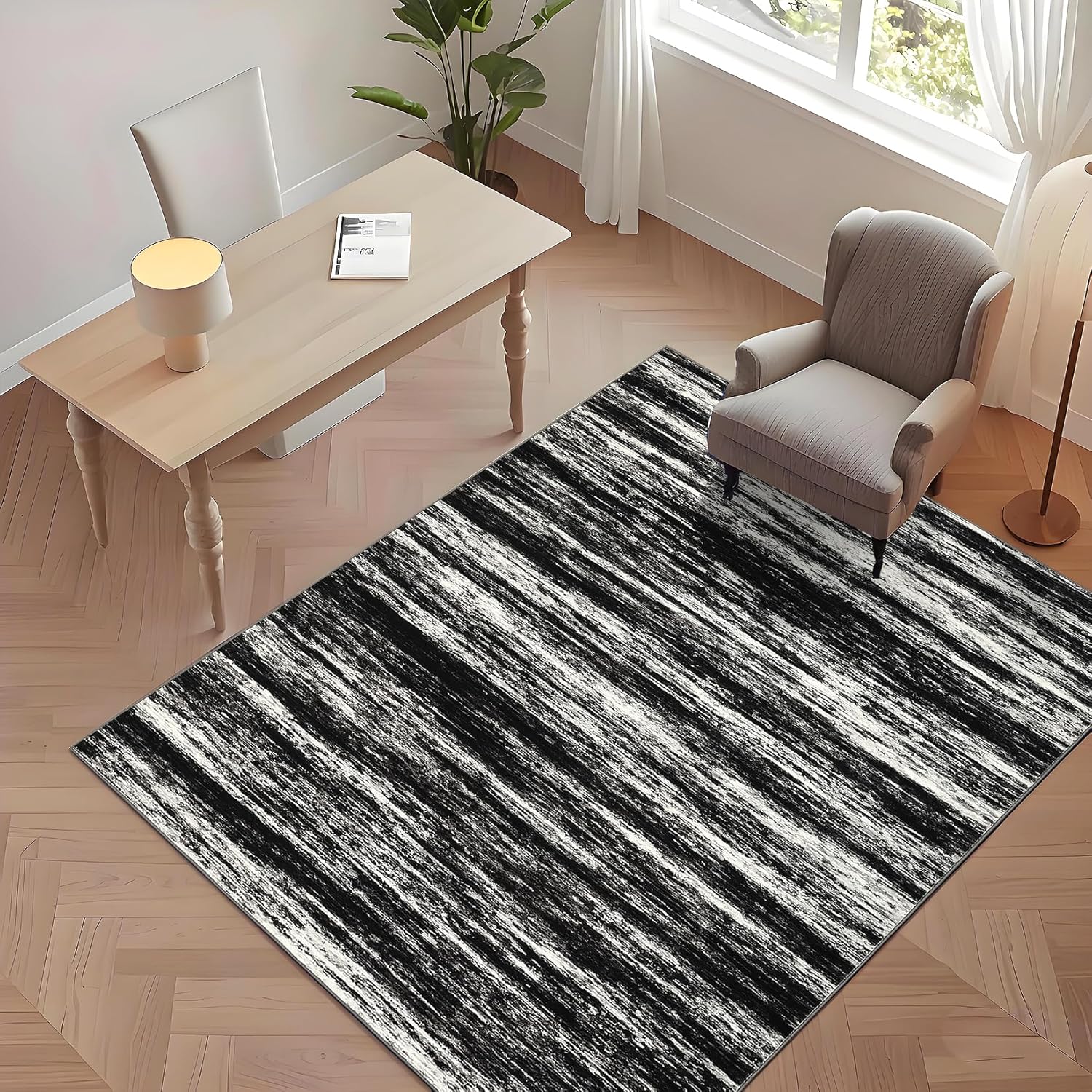 Modern Abstract Striped Runner Rug Washable Kitchen Runner Rug Stain Resistant with Non-Slip Backing Easy to Clean Floor Cover for Living Room Bedroom Hallway Laundry