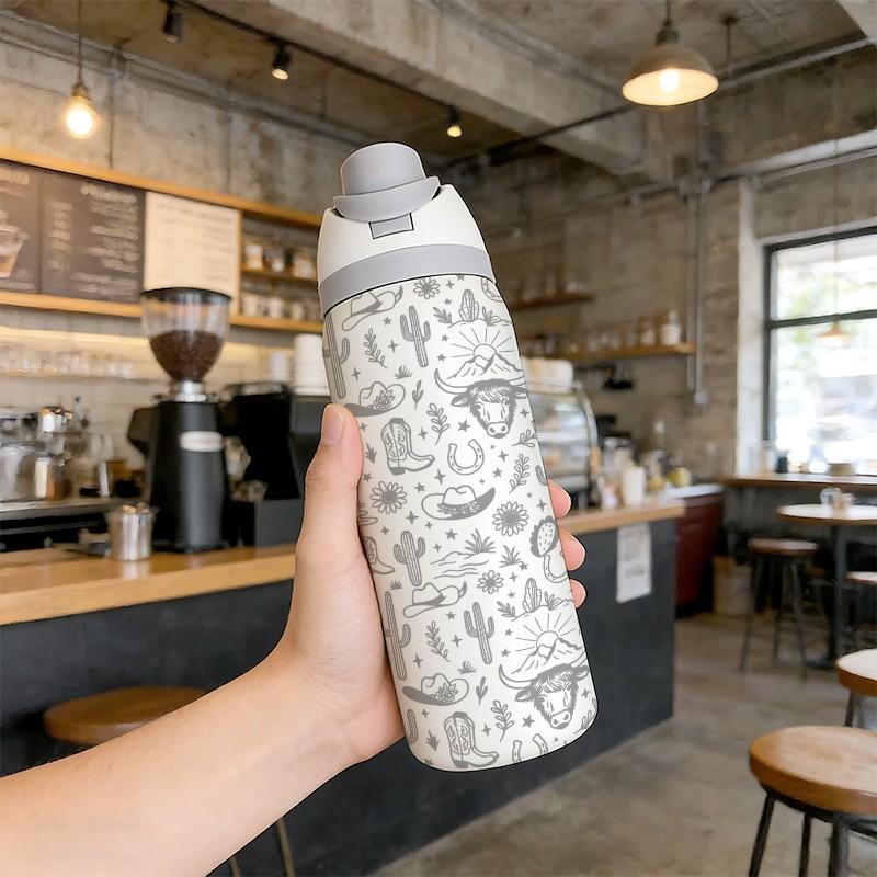 32oz Dual-Use Sports Water Bottle, Western Cowboy Pattern, Stainless Steel Large Capacity Double Wall Insulated Tumbler, Perfect Gift for Women, Drinkware Stylish Flasks, Leakproof Insulated Tumbler
