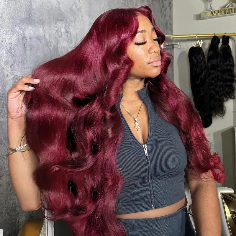 Bling Hair 180 Density Burgundy 13x6 HD Lace Frontal Wigs 99J Body Wave HD Water Wave 13x4 Lace Front Human Hair Brazilian 30 32 Inch Wine