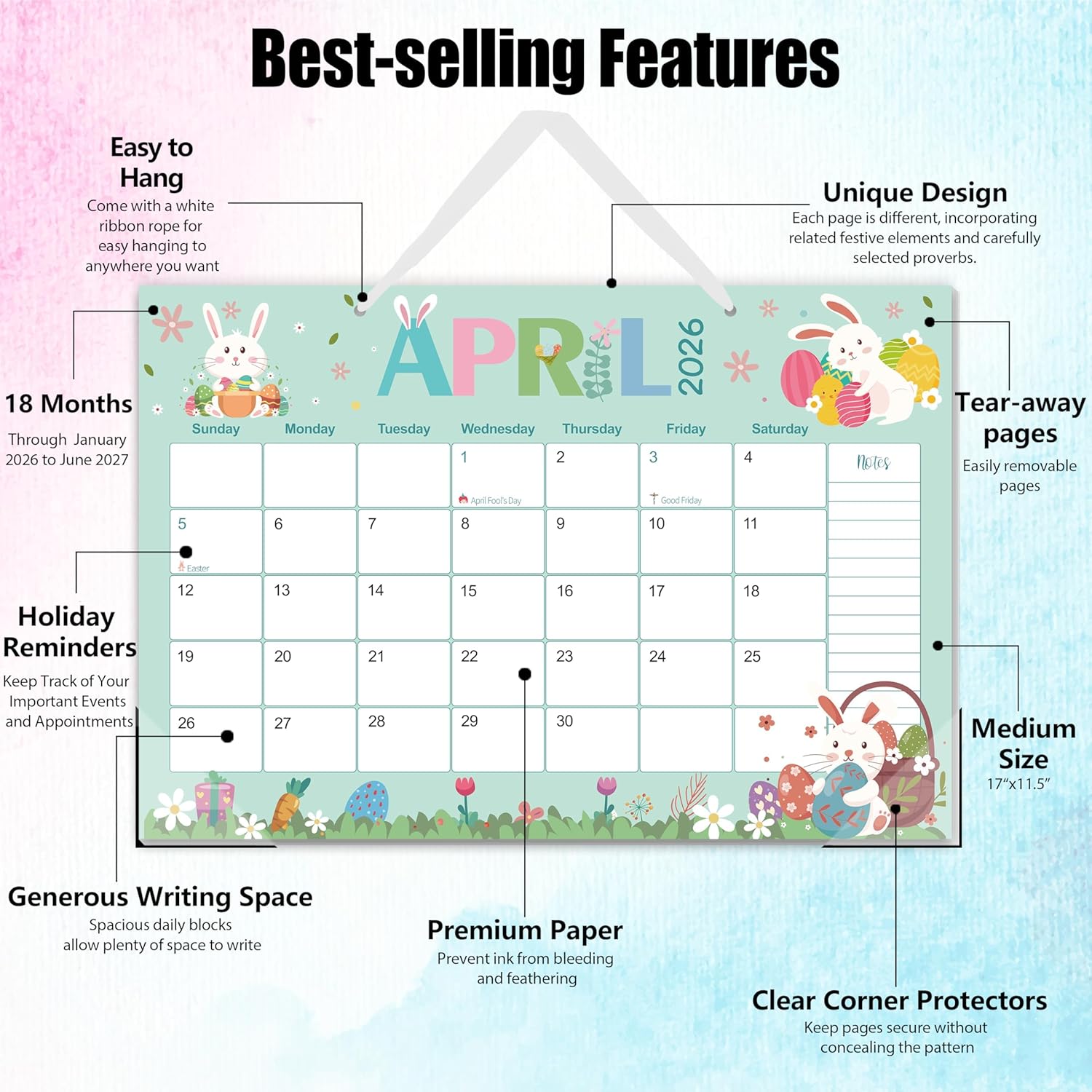 Desk Calendar 2026-2027, 18-Month from 2026 Jan. - 2027 Jun, 17"x11.5" Large Monthly Desk Planner with Corner Protectors, Ample Blocks & Notes for  Office