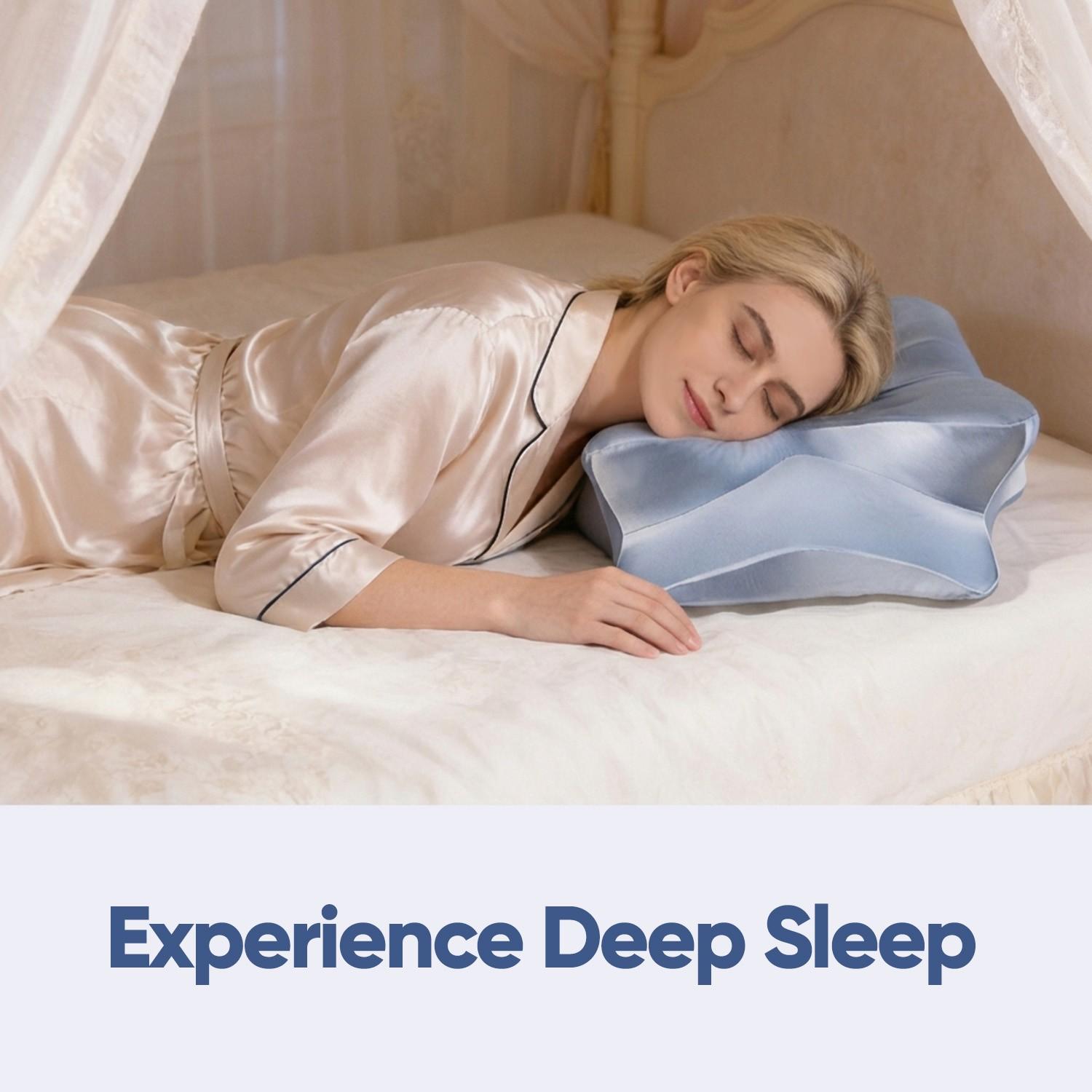 Silk Contour Pillow, Double-Sided Memory Foam Pillow, Contoured Memory Foam, Soft Pillow Surface, Fills Neck Space, Suitable for Side Sleepers, Removable and Breathable Pillowcase, Provides Hand Rest Area for Stomach Sleepers