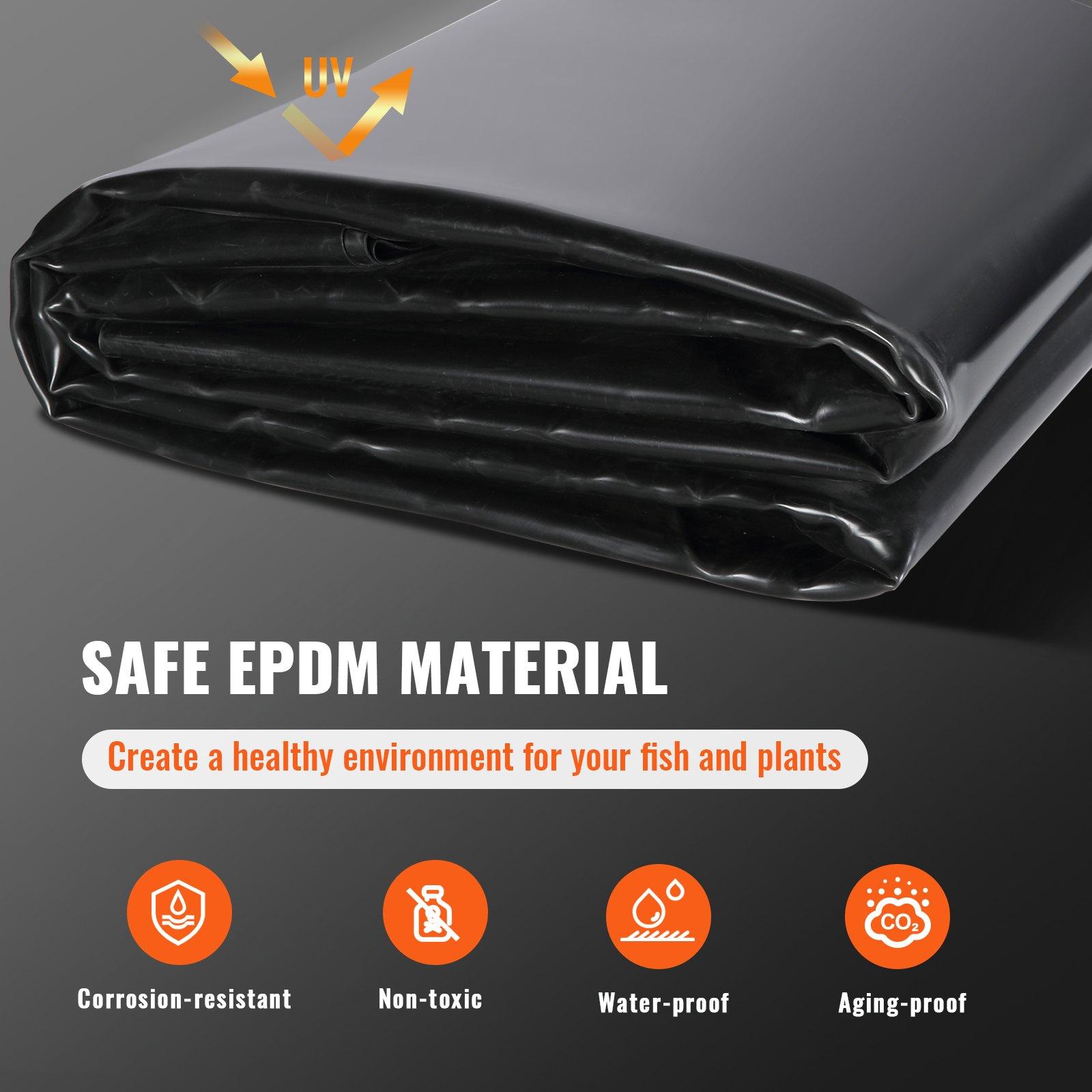 VEVOR Pond Liner, 15x 20 ft 45 Mil Thickness, Pliable EPDM Material Pond Skins, Easy Cutting Underlayment for Fish or Koi Ponds, Water Features, Waterfall Base, Fountains, Water Gardens, Black