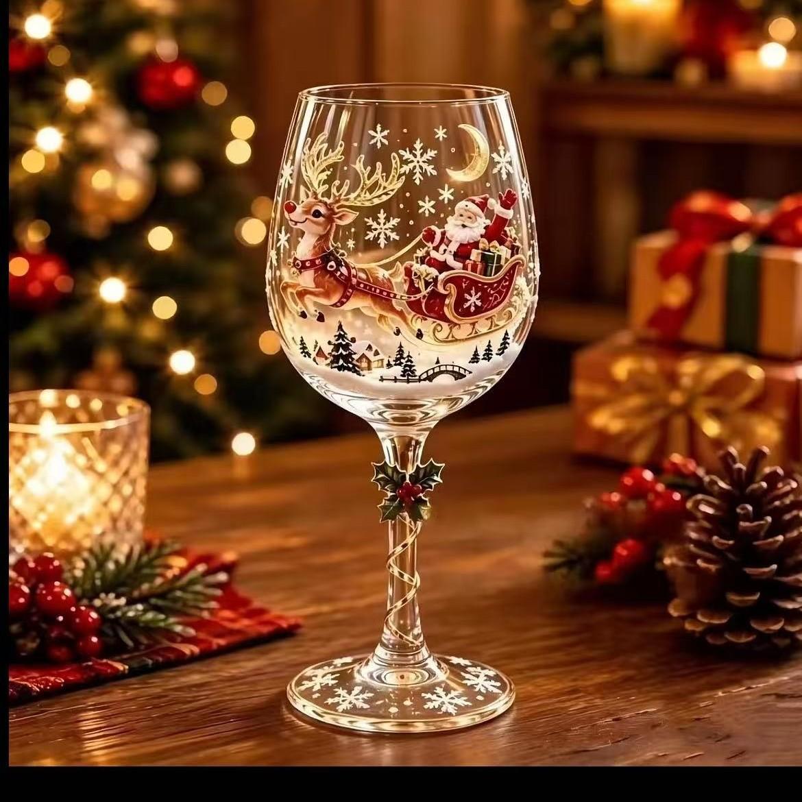New Christmas Glass Art Cup, Elegant Holiday Drinkware, Perfect for Festive Celebrations, Unique Gift Idea, High-Quality Glass Design