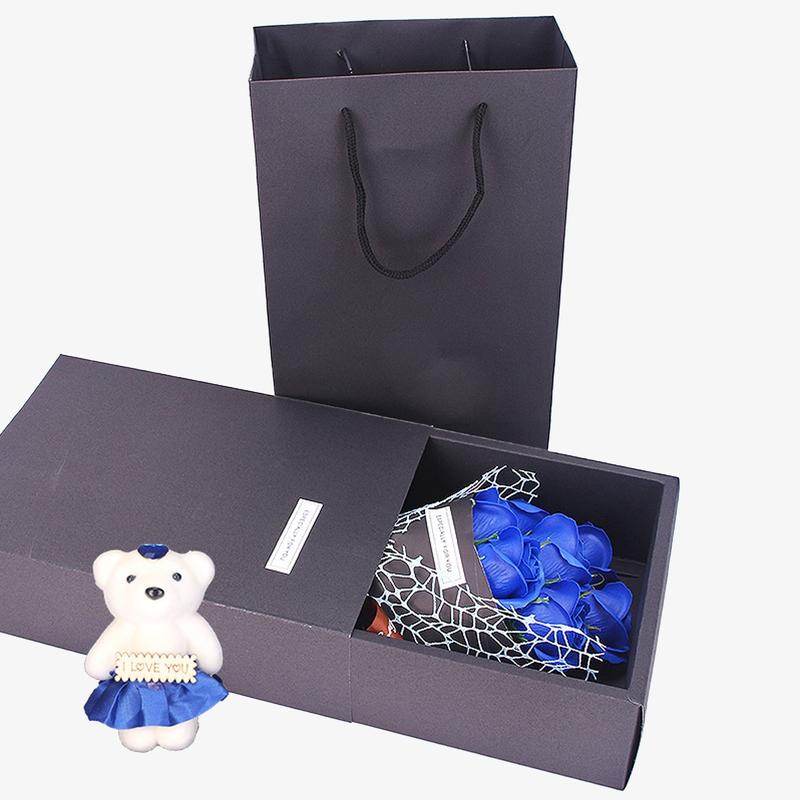 Realistic Flower Gift Box Set, Lifelike Artificial Flower, 7-Rose Bouquet with Bear Design, Creative Gift Idea for Valentine's Day, Mother's Day & Christmas