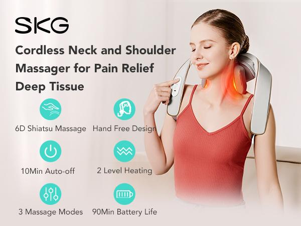 SKG H5 Shoulder and Neck Massager, Comfort 6D Cordless Shiatsu Neck and Shoulder Massager with Heat for Neck, Back, Shoulders, and Legs Electric Kneading Massage