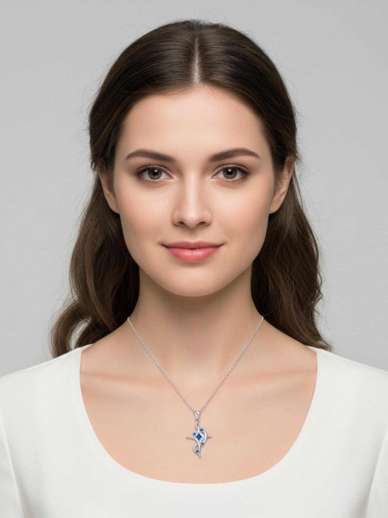 Silver Arc Star Whisper · Blue Glow Elegant cross necklace with surprise double-door preserved rose jewelry gift box. Perfect for birthdays, Mother's Day, Valentine's Day and all festive gifting.