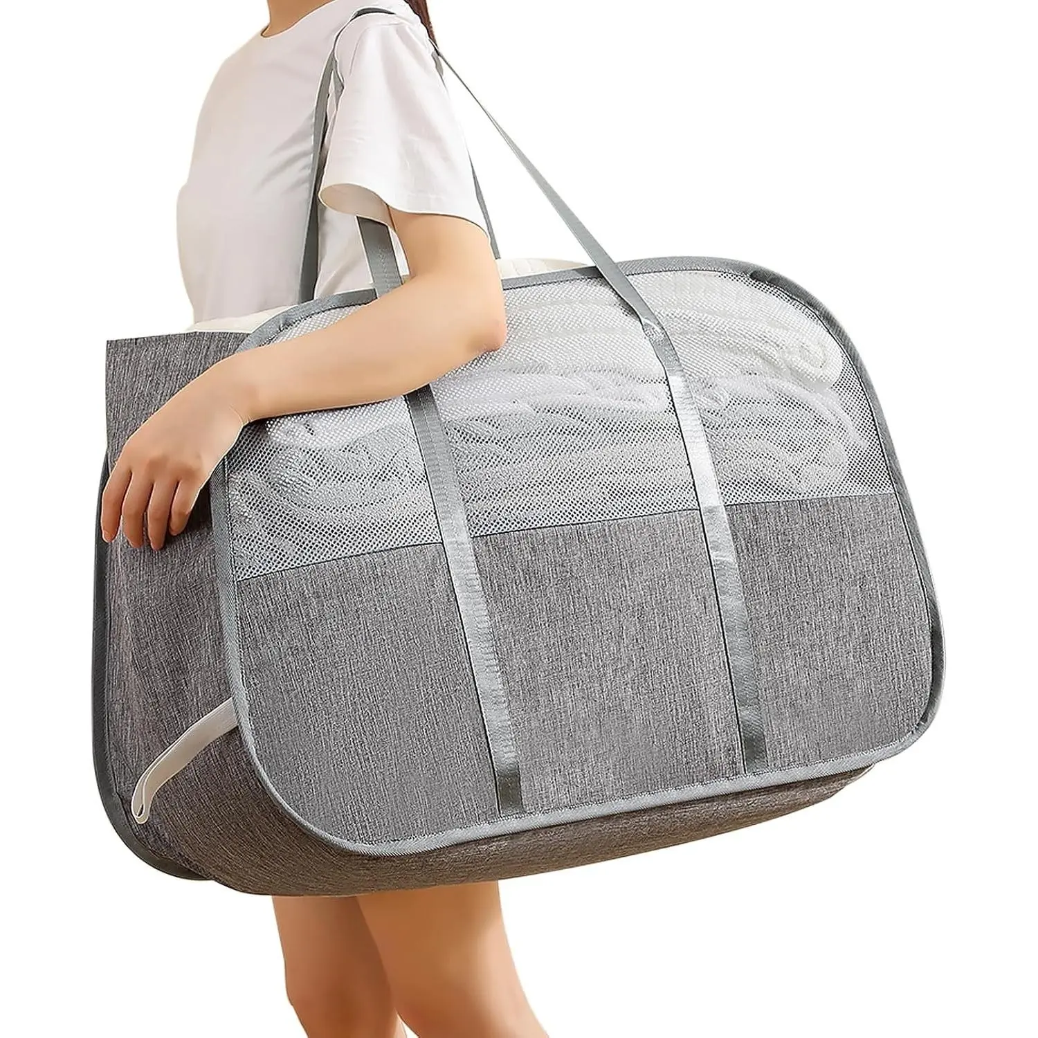 Collapsible Laundry Baskets with Easy Carry Handles, 95L Clothes Hamper for Storage, Foldable Laundry Basket Tear-proof, Large Pop Up Hampers for Laundry, Bedroom, Bathroom, Dorm Grey