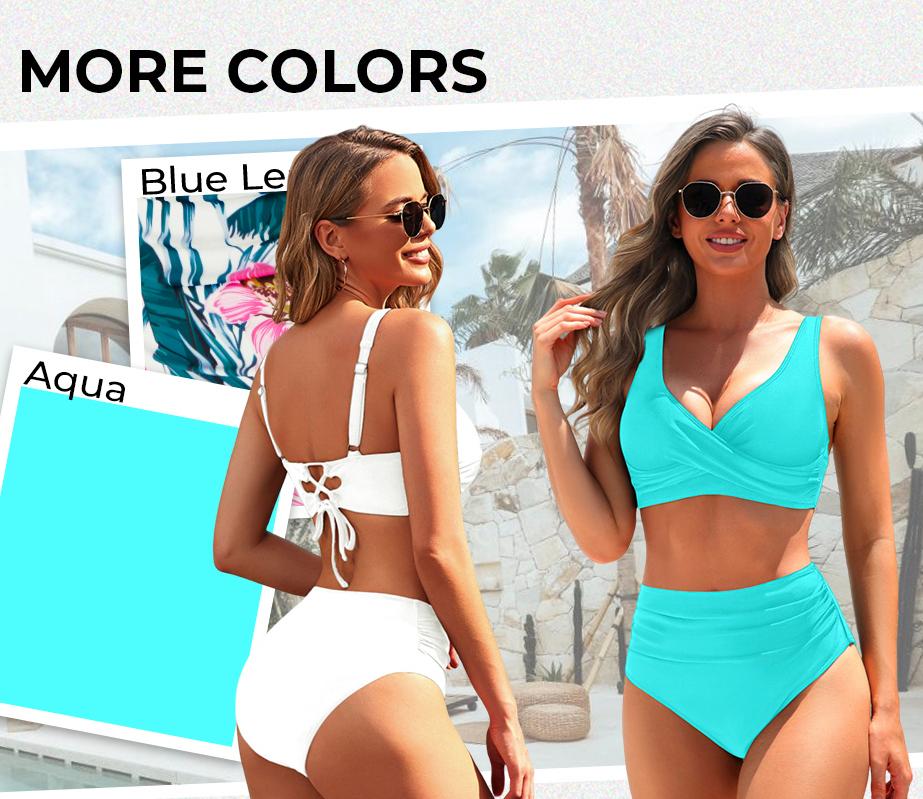 Yonique Women's Two Piece High Waisted Bikini Set Tummy Control Swimsuit Full Coverage Bathing Suit Criss Cross Bikini Top Twist Front Bikini Top with Ruched Bikini Bottoms