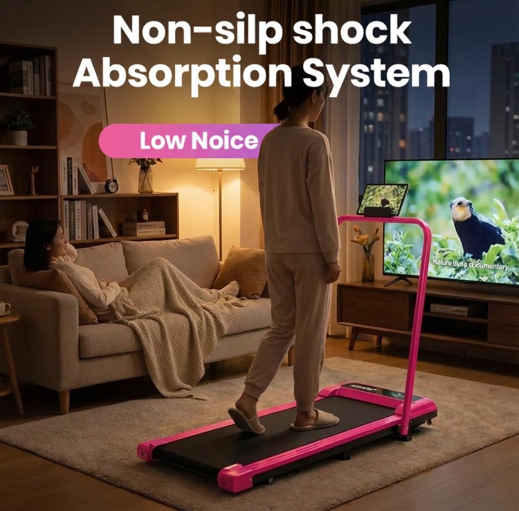 【New Arrival】YAGUD Electric Folding Treadmill with Handrail, Low-Noise Motor – 265lbs Weight Capacity Spacious Belt Walking Pad, Dual Shock Absorption, Remote Control & Wheels for Easy Moving – Includes Free Resistance Bands and Remote Home Gym Equipment