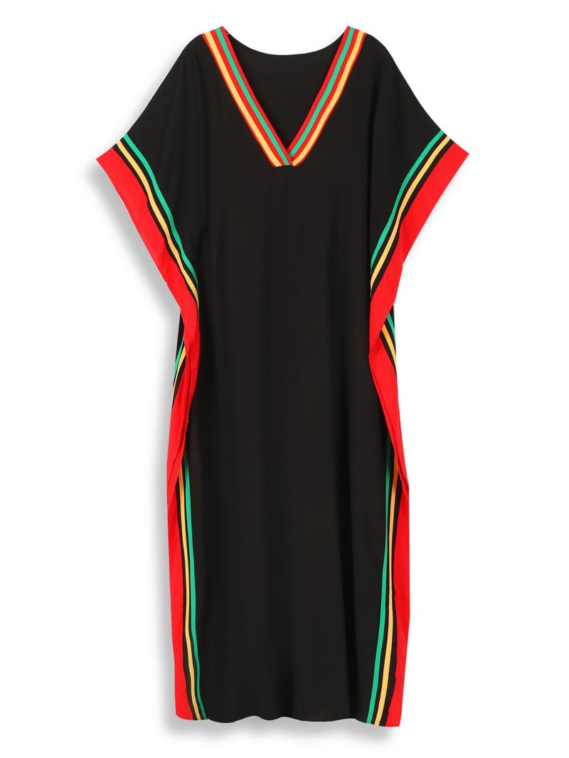 EDOLYNSA Striped kaftan dress cozy house robe muumuu outfits Moo Moo Dress vacation relaxed beach wear leisure wear versatile cover up daily wear Homewear Boho Casual Dress Q1615