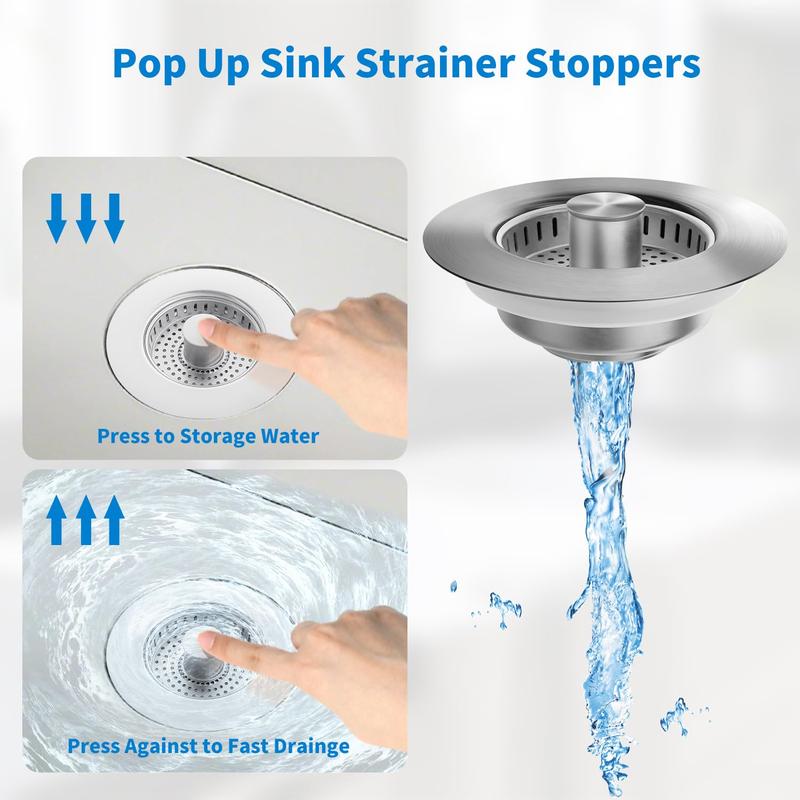 3 in 1 Kitchen Sink Drain Strainer, Upgraded Kitchen Pop Up Sink Drain Stopper with Stainless Steel Drain Basket, Sink Bounce Core Drain Strainer for US Standard 3-1/2 Inch Drain Filte