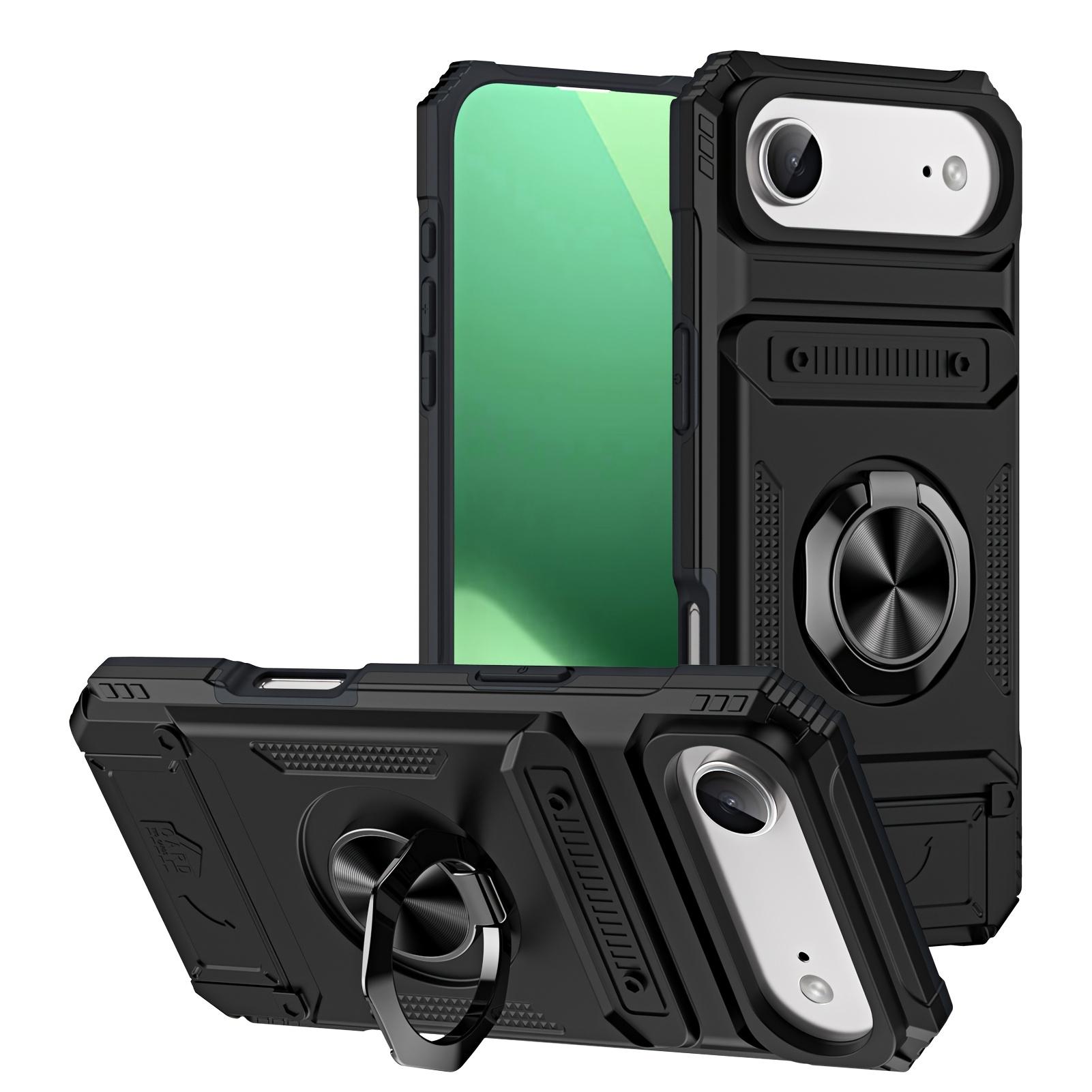Heavy-Duty Shockproof Hard Case for iPhone 13 14 15 16 E 17 Pro Max Plus, Hidden Dual Card Slot Design with Rotating Metal Stand, Card Holder Protective Cover