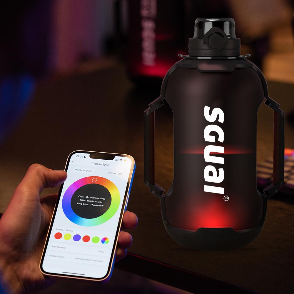 Cool Springtok Sports Water Bottles 44oz with Tritan Finish, Built-in Straw, Unique Smart Water Cup with LED Light, Dual-Handle & App Control - Fun