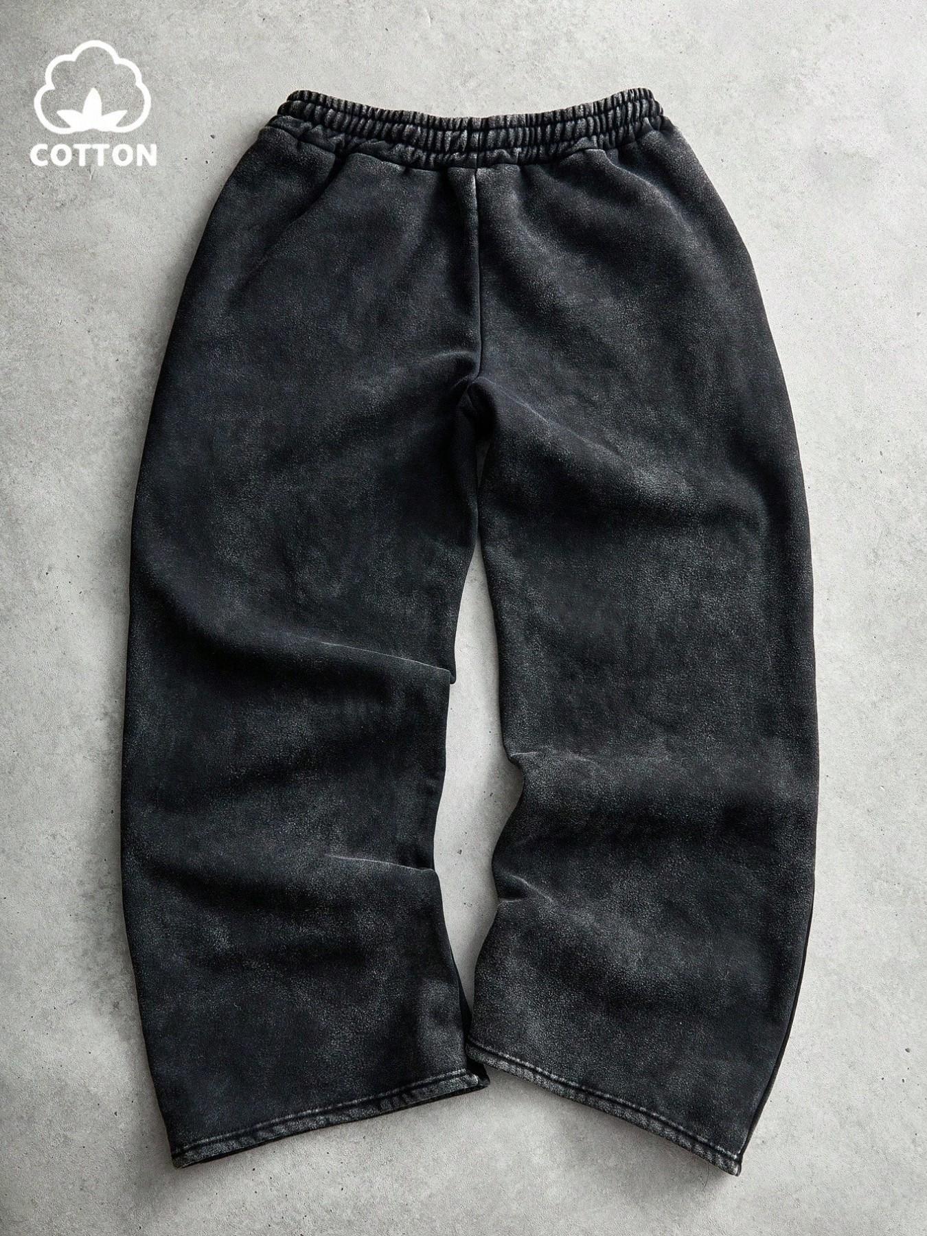 Men's Casual Loose-Fit Graphic Print Sweatpants, Cherry Blossom Pattern, Drawstring Wide Leg, All-Seasons Comfortable Long Pants