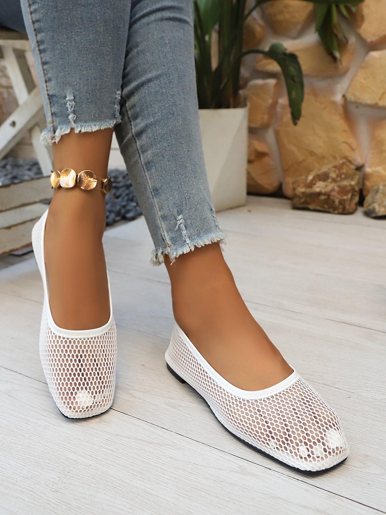 Solid Color Mesh Flat Shoes, Breathable Upper, Flexible Sole, Ideal for Summer Shopping, Beach Walking, Casual Home Wear, Leisure Shoes, Solid Color Flats