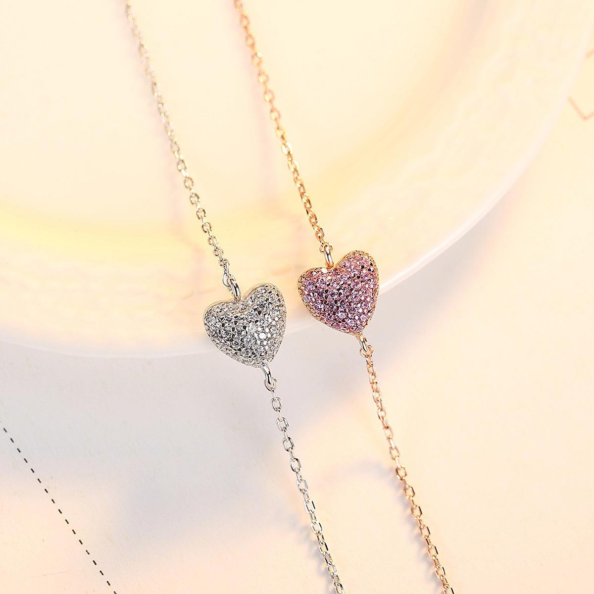 EAMTI 925 Sterling Silver Cubic Zirconia Pink Love Bracelet Gifts for Women Birthday/Anniversary Day/Valentine’s Day