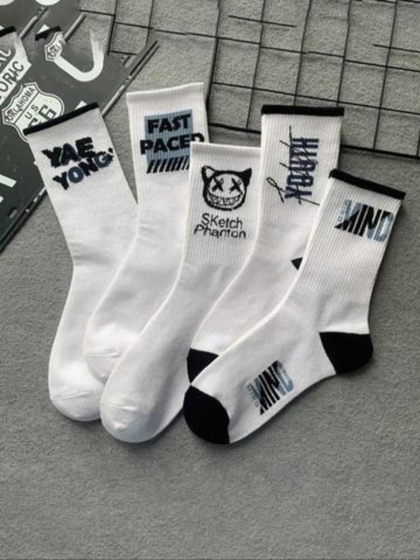 Men's Graffiti Crew Socks, High-Profile Design, Spring & Fall Wear, & Streetwear Style, Comfortable & Breathable, All Seasons